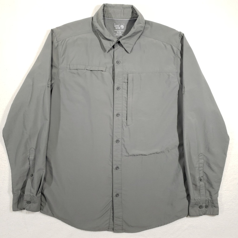 Mountain‎ Hardwear Shirt Mens Medium Gray OM6520 Technical Long Sleeve Button Up